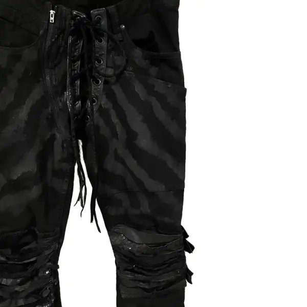 Black Zebra Print Lace-Up Skinny Flare Denim, Style 9