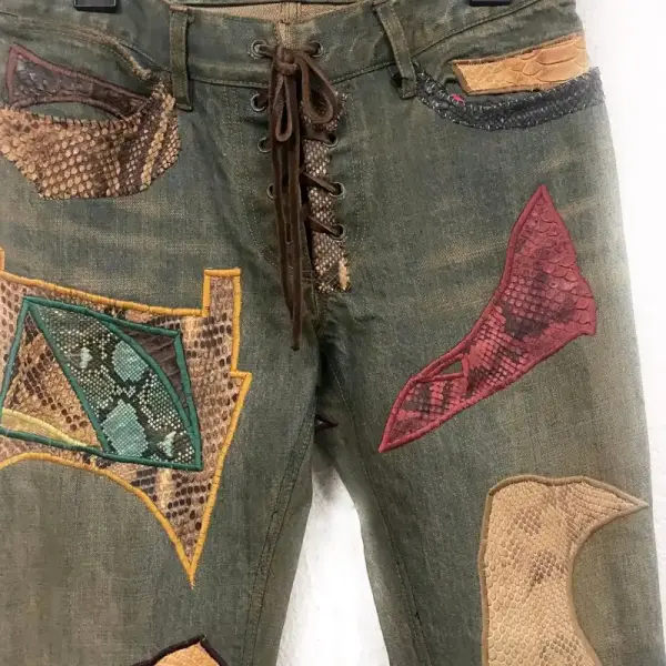 Crazy Mexican Patchwork Lace-Up Denim