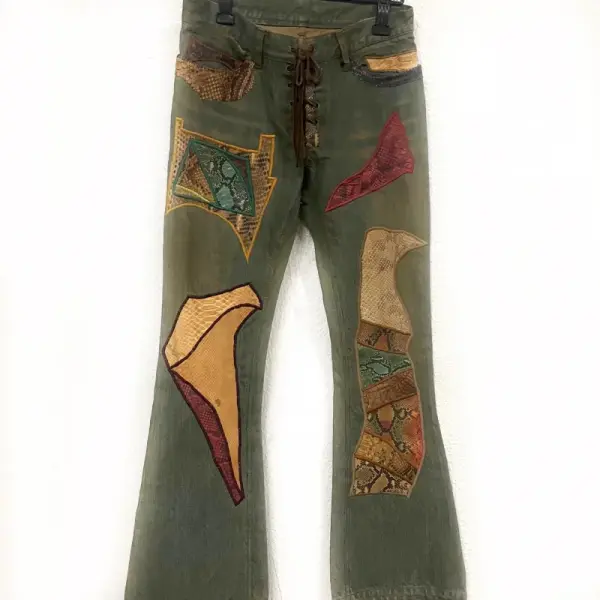 Crazy Mexican Patchwork Lace-Up Denim