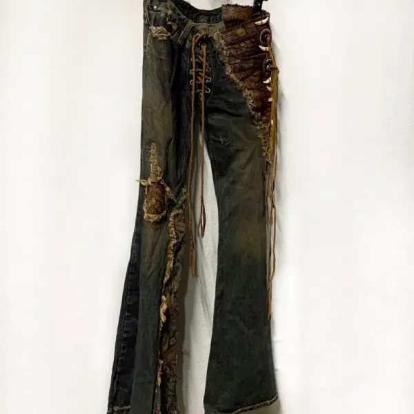 Deluxe Croco Lace-Up Skinny Bell-Bottom Flare Denim