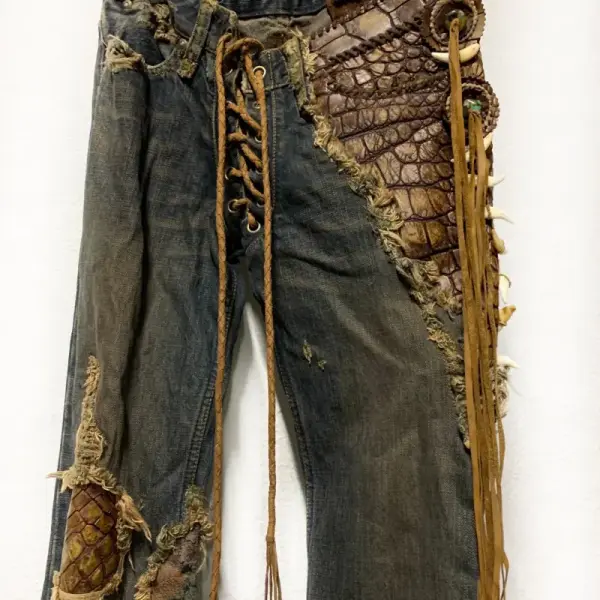Deluxe Croco Lace-Up Skinny Bell-Bottom Flare Denim