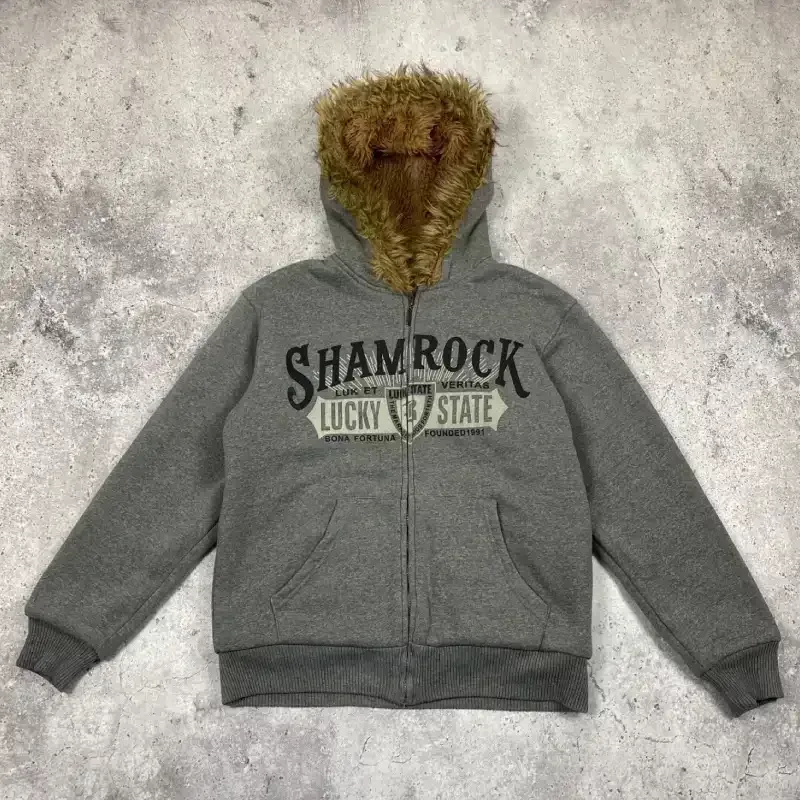 Grey Faux Fur Zip-Up Hoodie