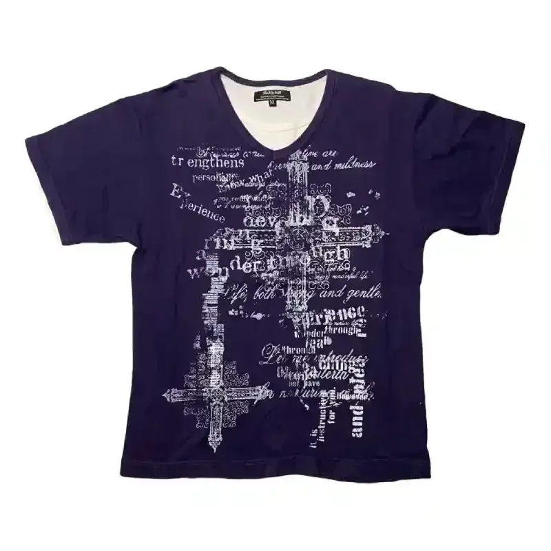 If Six Was Nine Purple Gothic Cross V-Neck T-Shirt