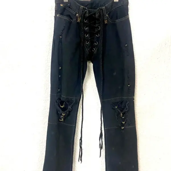 MUD MAX Distressed Lace-Up Flare Denim