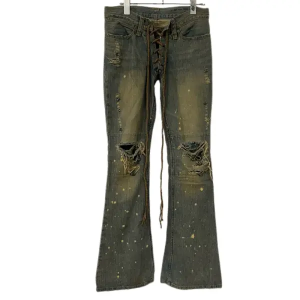 MUD MAX Distressed Lace-Up Flare Denim