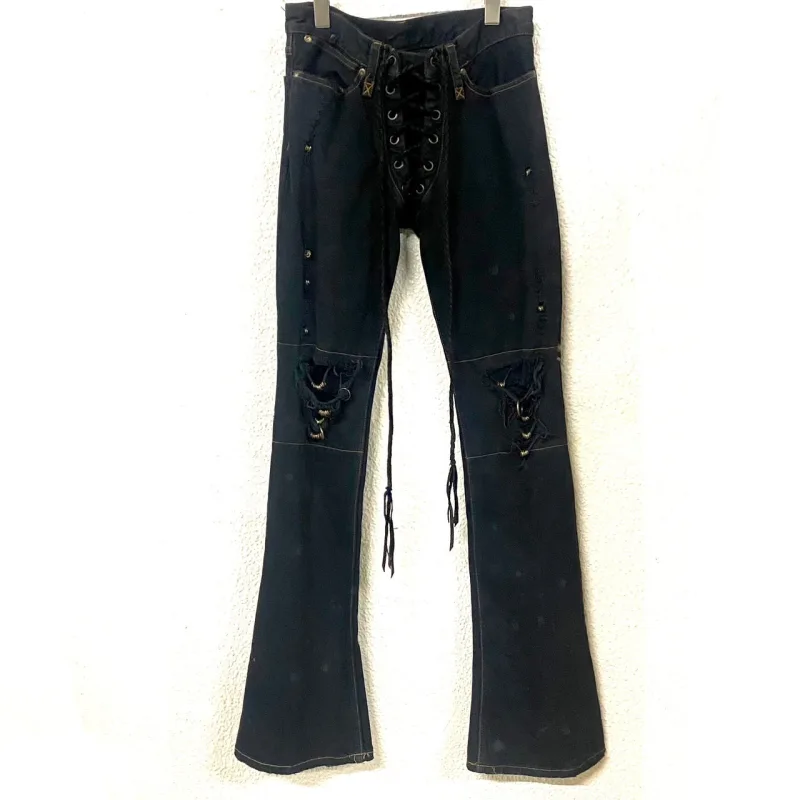 MUD MAX Distressed Lace-Up Flare Denim