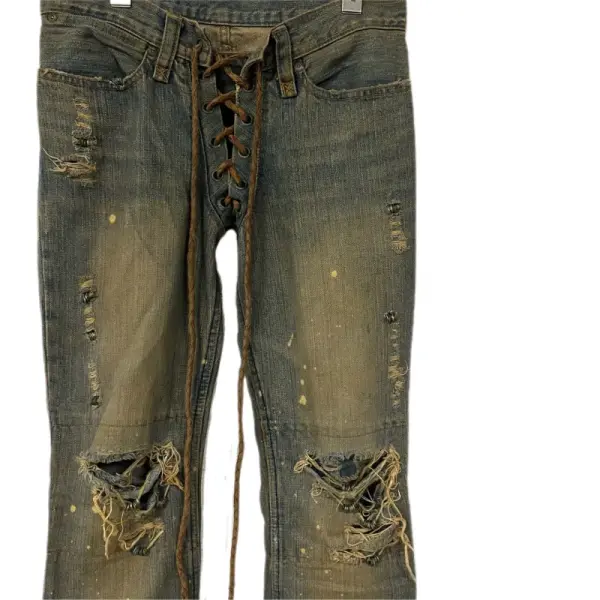 MUD MAX Distressed Lace-Up Flare Denim