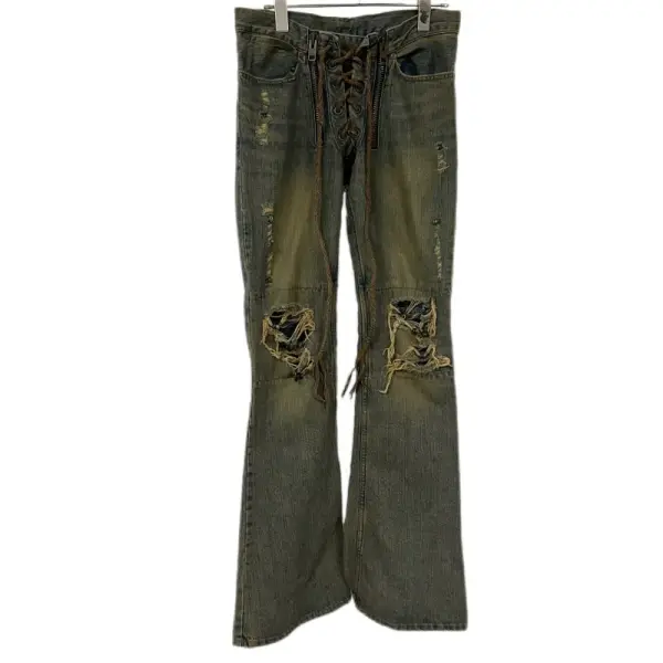 MUD MAX Distressed Lace-Up Flare Denim (LUZ)