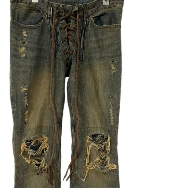 MUD MAX Distressed Lace-Up Flare Denim (LUZ)