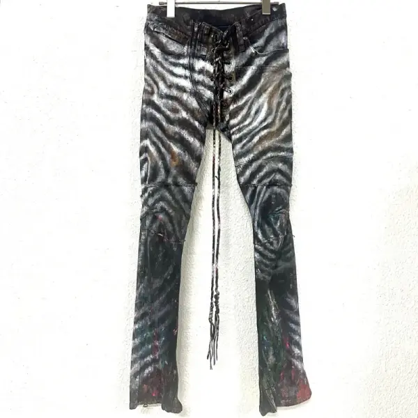 Zebra Art Lace-Up Skinny Flare Denim, Style 9