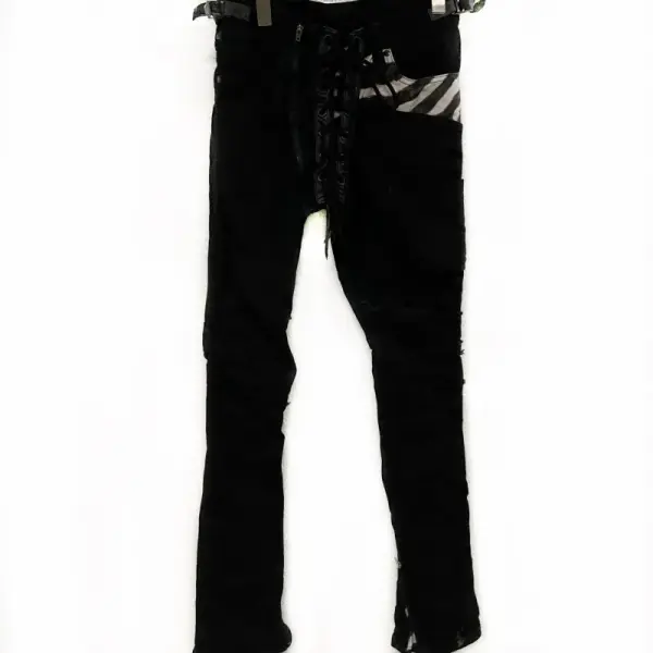 Zebra Bone Print Lace-Up Skinny Flare Denim, Style 9