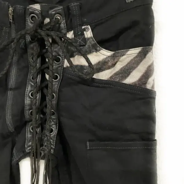 Zebra Bone Print Lace-Up Skinny Flare Denim, Style 9